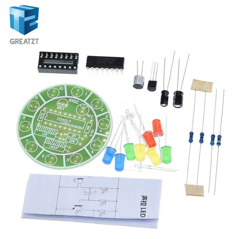 Diy Electronics Lab - GREATZT CD4017 Kleurrijke stembesturing Roterende LED-lichtset